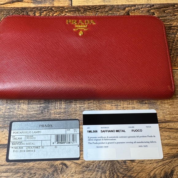 Prada Saffiano Leather Zippy Long Wallet Red Full Set With Authenticity Card - Picture 2 of 16